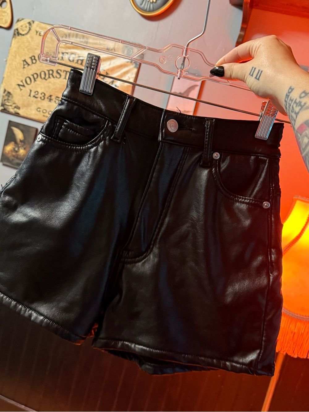 Black Faux Leather Women's Shorts